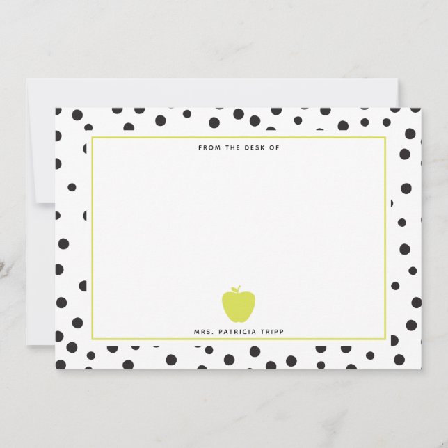 Polka Dot Neon Apple Teacher Note Card (Front)