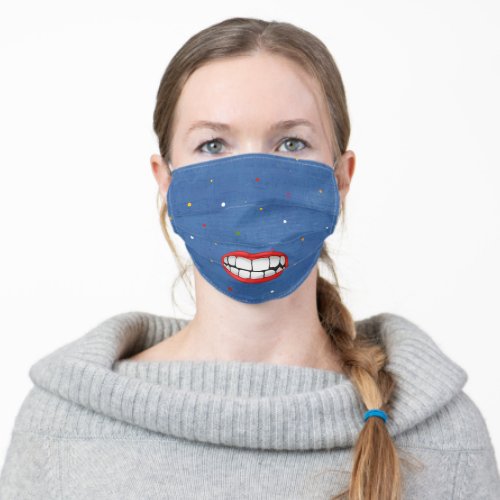 polka dot on blue with big mouth adult cloth face mask