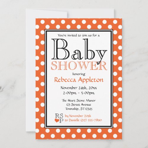 Polka Dot Orange Baby Shower Invitations
