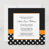 Polka Dot Orange Black Bow Heart Graduation Party Invitation (Back)