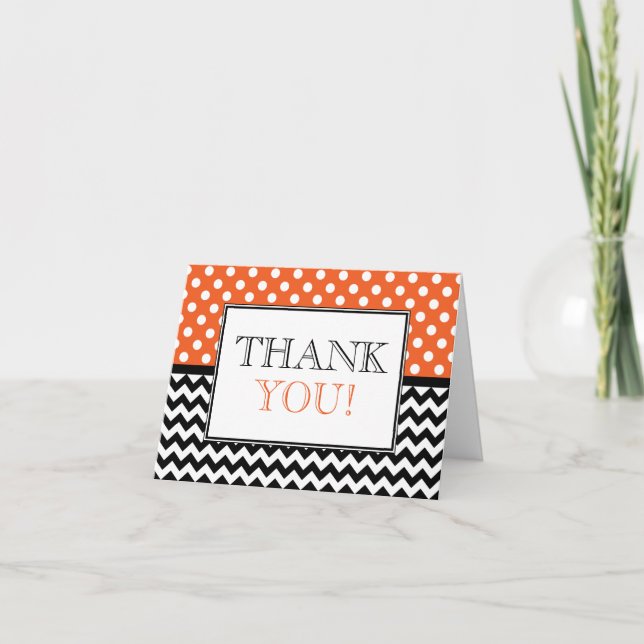 Polka Dot Orange & Chevron Thank You Card (Front)