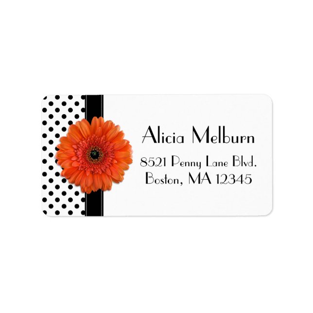 Polka Dot Orange Daisy Personalized Address Labels (Front)
