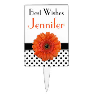 Polka Dot Orange Daisy Personalized Bridal Shower Cake Topper