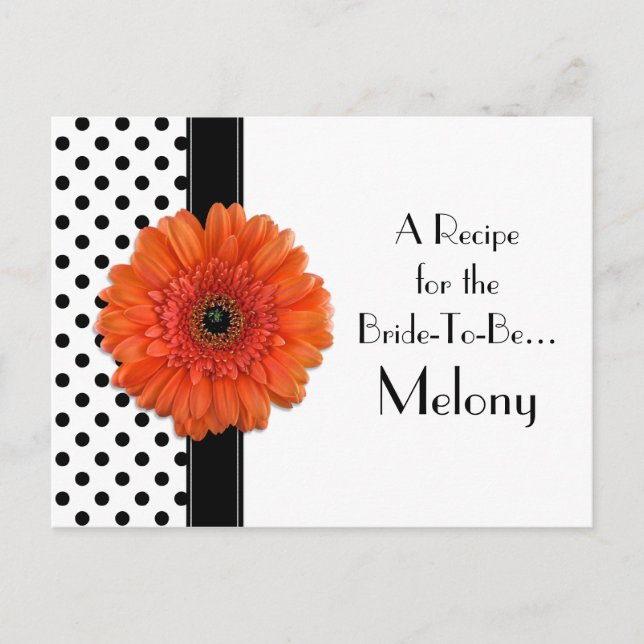 Polka Dot Orange Daisy Recipe Card for the Bride (Front)