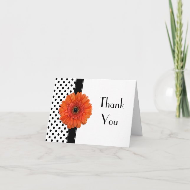 Polka Dot Orange Daisy Wedding Shower Thank You (Front)
