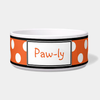 Polka Dot Orange Personalized Dog Bowl