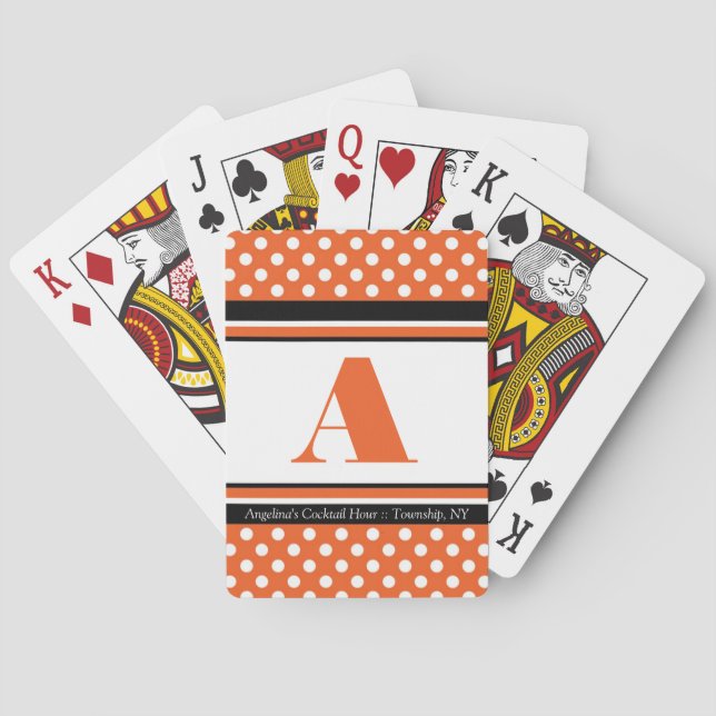 Polka Dot Orange Personalized Playing Cards (Back)