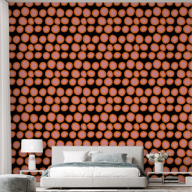 Polka Dot Orange Pink Circle Geometric Black Patte Wallpaper (Bedroom)