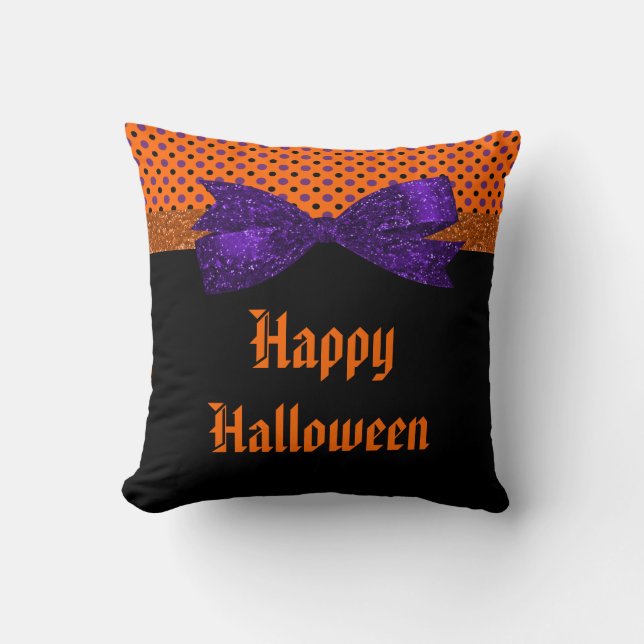Polka Dot Orange Purple Black Halloween Throw Pillow (Front)