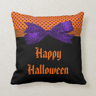 Polka Dot Orange Purple Black Halloween Throw Pillow