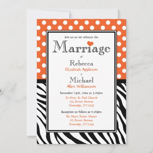 Polka Dot Orange  Zebra Print Wedding Invitations