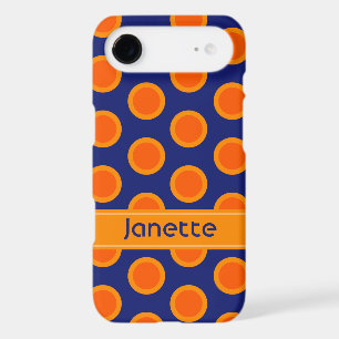 Polka dot orange zest dark blue name case