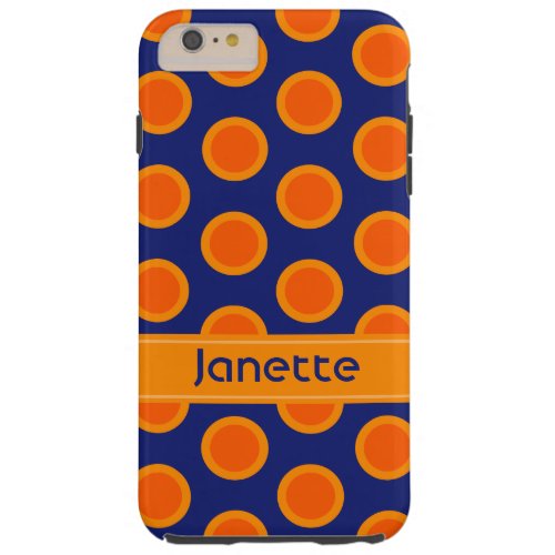 Polka dot orange zest dark blue name case