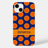 Polka dot oranges on blue name