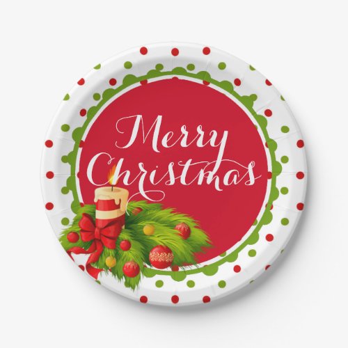 Polka Dot  Ornaments Merry Christmas Paper Plates