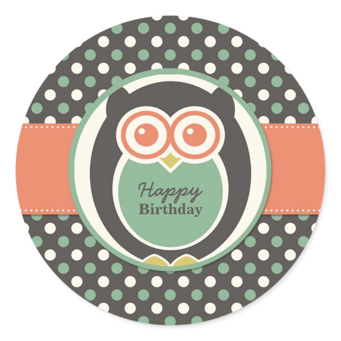 Polka Dot Owl Cartoon Birthday Party Sticker