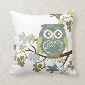 Polka Dot Owl in Tree Throw Pillow