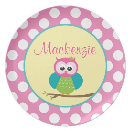 Polka Dot Owl - Personalized Melamine Plate