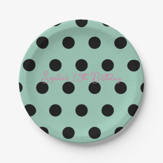 Polka Dot Party 13th Birthday - Green & Black Dot Paper Plates