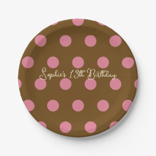Polka Dot Party 13th Birthday - Pink & Brown Dot Paper Plates