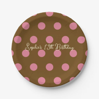 Polka Dot Party 13th Birthday - Pink & Brown Dot Paper Plates