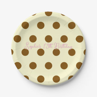 Polka Dot Party 13th Birthday - Yellow & Brown Dot Paper Plates
