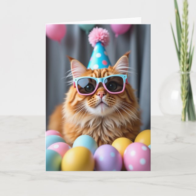Polka Dot Party Cat Card (Front)