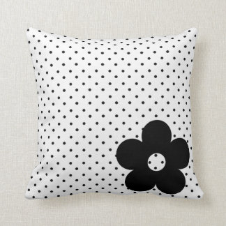 Polka Dot Party Flower in Black and White Throw Pillow
