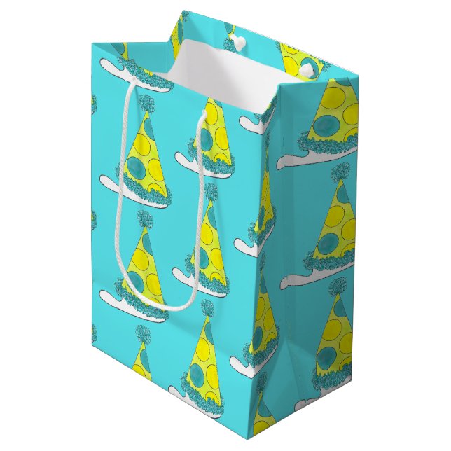 Polka Dot Party Hat Happy Birthday Celebration Medium Gift Bag (Front Angled)