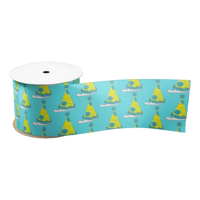 Polka Dot Party Hat Happy Birthday Celebration Satin Ribbon (Spool)