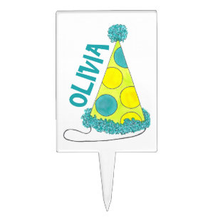 Polka Dot Party Hats Happy Birthday Celebration Cake Topper