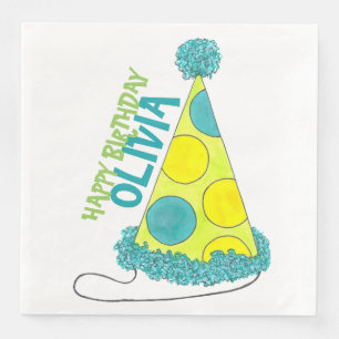 Polka Dot Party Hats Happy Birthday Celebration Paper Dinner Napkins