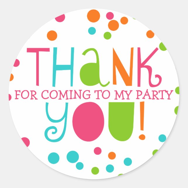 Polka Dot Party Hooray Thank You Favor Sticker (Front)