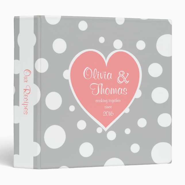 Polka Dot Pattern and Heart Pink Grey Binder (Front/Spine)