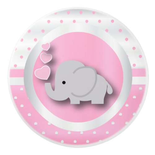 Polka Dot Pattern  Baby Pink White  Elephant Ceramic Knob