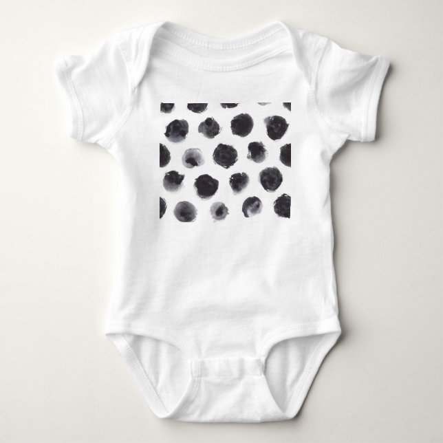 Polka dot pattern: black, gray. baby bodysuit (Front)