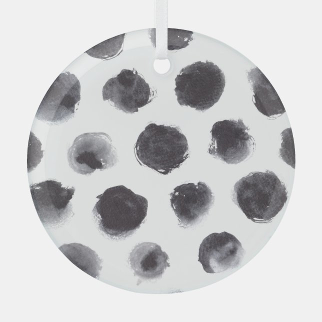Polka dot pattern: black, gray. glass ornament (Front)