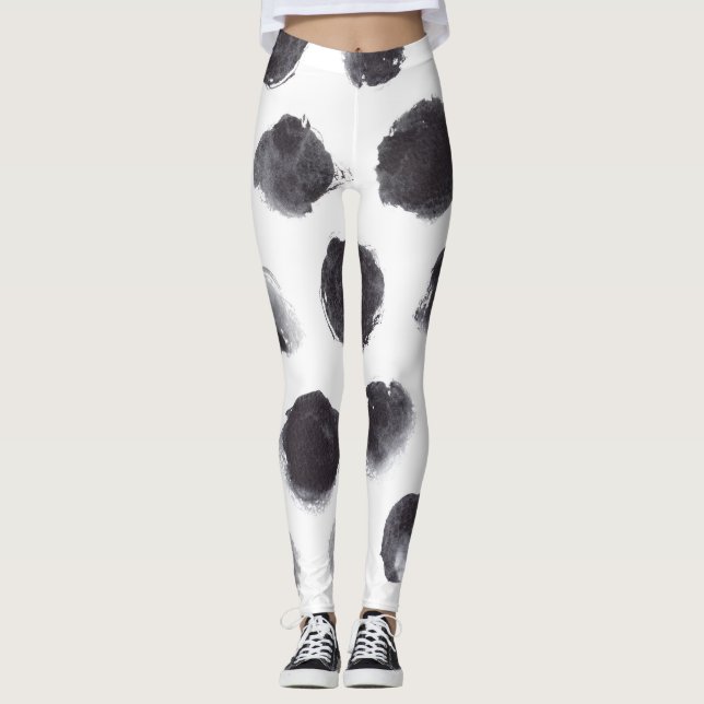 Polka dot pattern: black, gray. leggings (Front)