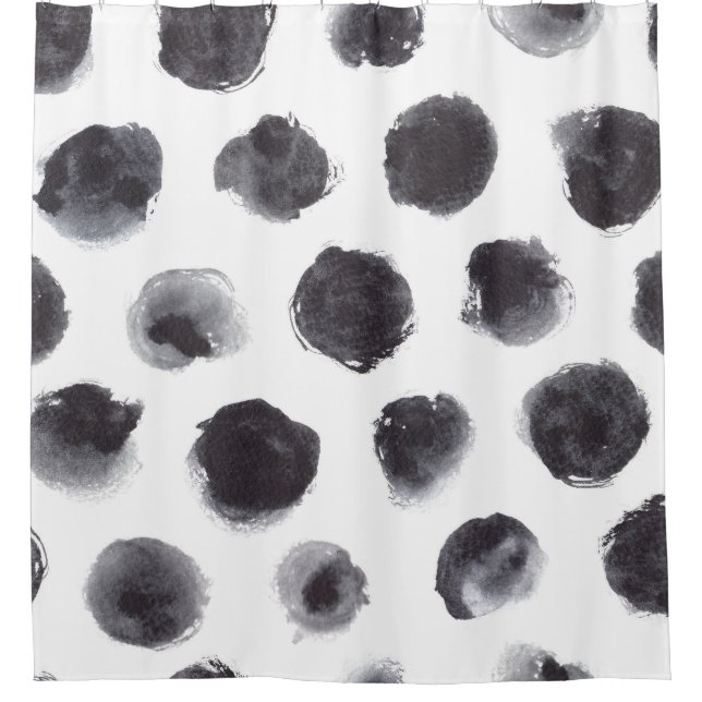 Polka dot pattern: black, gray. shower curtain (Front)