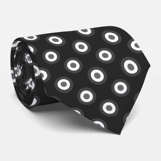 Polka Dot Pattern - Black White Gray Tie (Rolled)