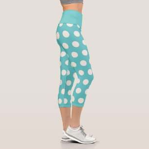Polka Dot Pattern Blue Teal White Geometric Circle Capri Leggings