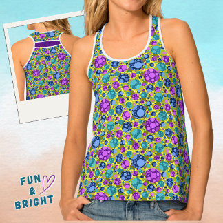 Polka Dot Pattern in Pink Blue Teal - Tank Top