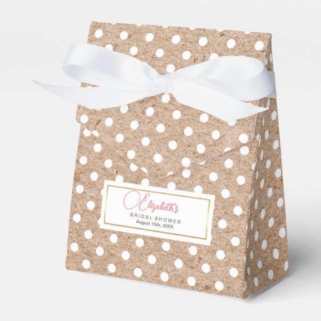 Polka Dot Pattern Kraft Bridal Shower Favor Boxes (Front Side)