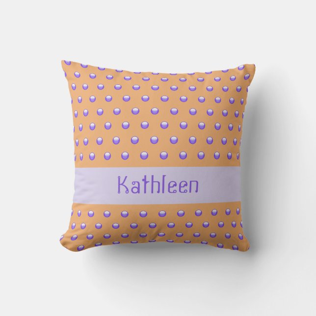 Polka Dot Pattern Modern Blue and Peach Spotted Throw Pillow (Front)