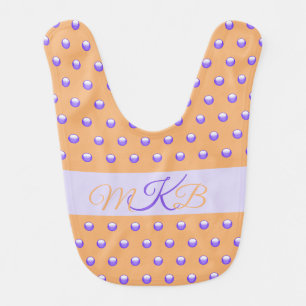 Polka Dot Pattern Modern Blue Peach Spots Monogram Baby Bib