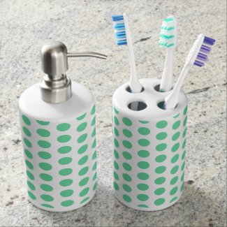 Polka dot pattern, pastel green circles dots ovals soap dispenser & toothbrush holder