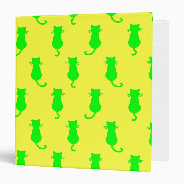 Polka Dot Pattern Pop Art Cat In Lime and Yellow 3 Ring Binder (Front/Inside)