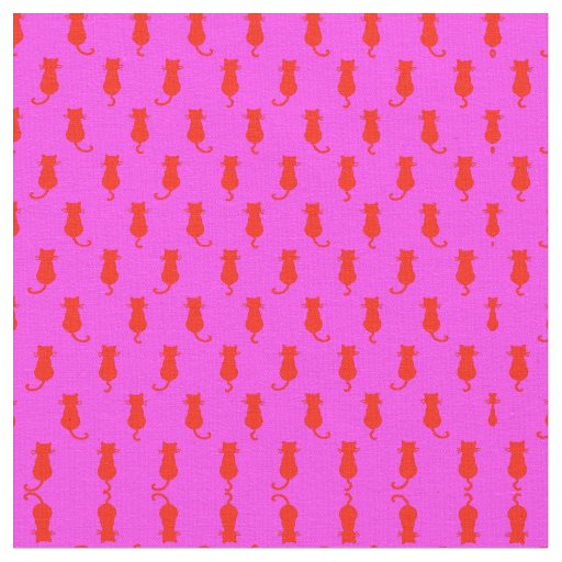 Polka Dot Pattern Pop Art Cat In Red and Hot Pink. Fabric