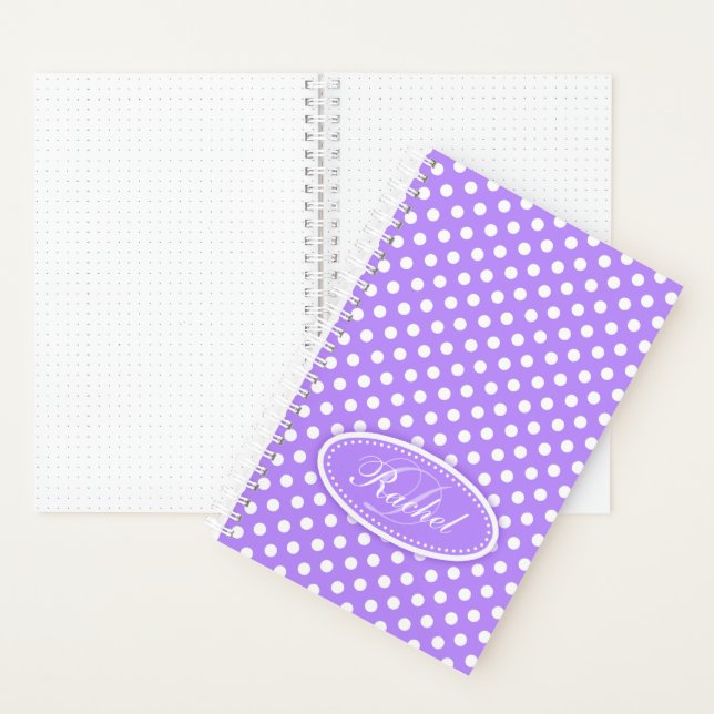 Polka dot pattern purple custom name initial notebook (Inside)