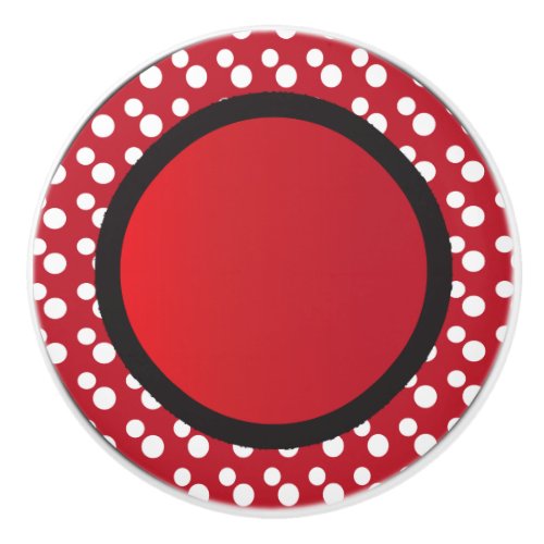 Polka Dot Pattern  Red White  Black Ceramic Knob